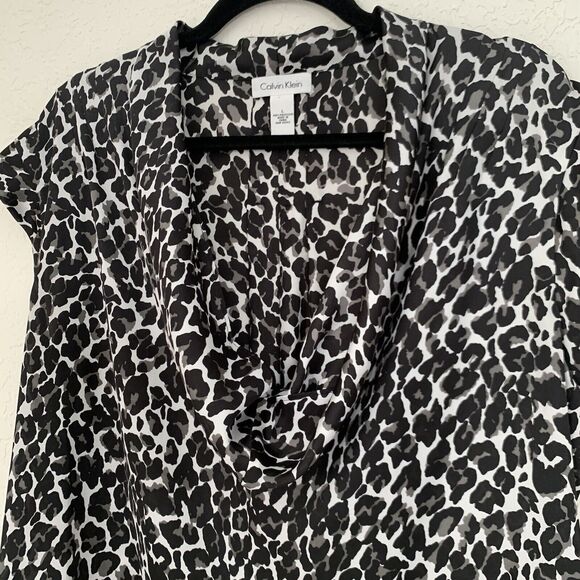 Calvin Klein Top Womens Large Animal Print Cheetah Leopard Career Work Mob Wife - Picture 3 of 7